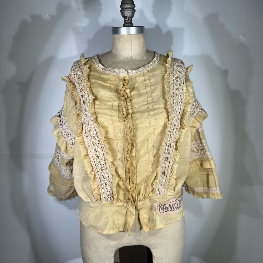 Magnolia Pearl Marburger Cotton Voile Lace Button Up Top NWT O/S - Picture 7 of 8